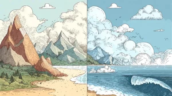 Mountains vs beach question illustration