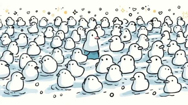 직접 만든 눈사람 vs 눈오리 여러 개 질문 삽화