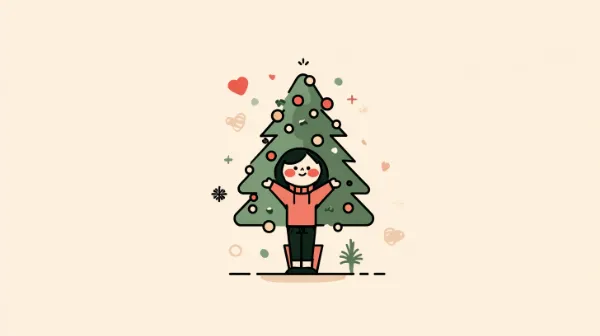 Waiting in line for a tree photo vs walking past question illustration