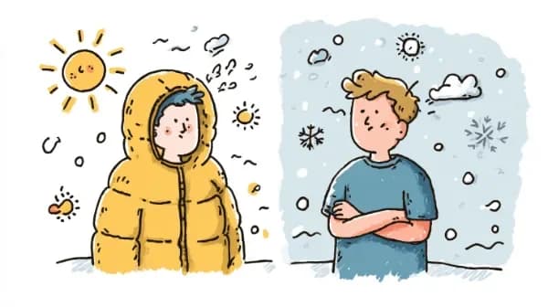 Puffer coat in summer vs T-shirt in winter question illustration